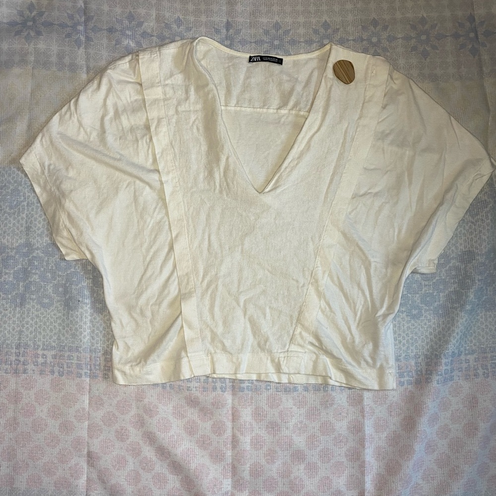 Zara Cream V-Neck Women's Top